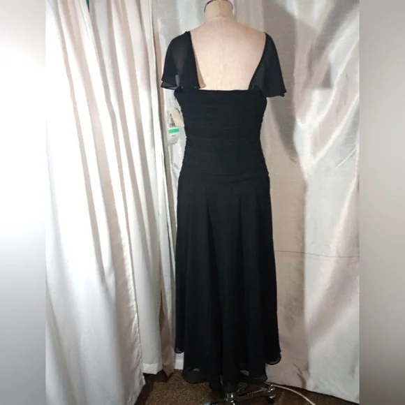 S.L Fashions Tag Maxi Dress, Black, Fohrmal Square Neck, Pleated, Sheer, 8 - Picture 6 of 15